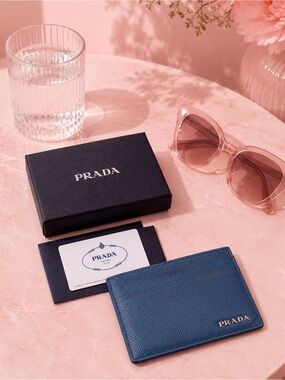 PRADA Blue Azzurro Saffiano Leather card holder wallet 2M1149 unisex